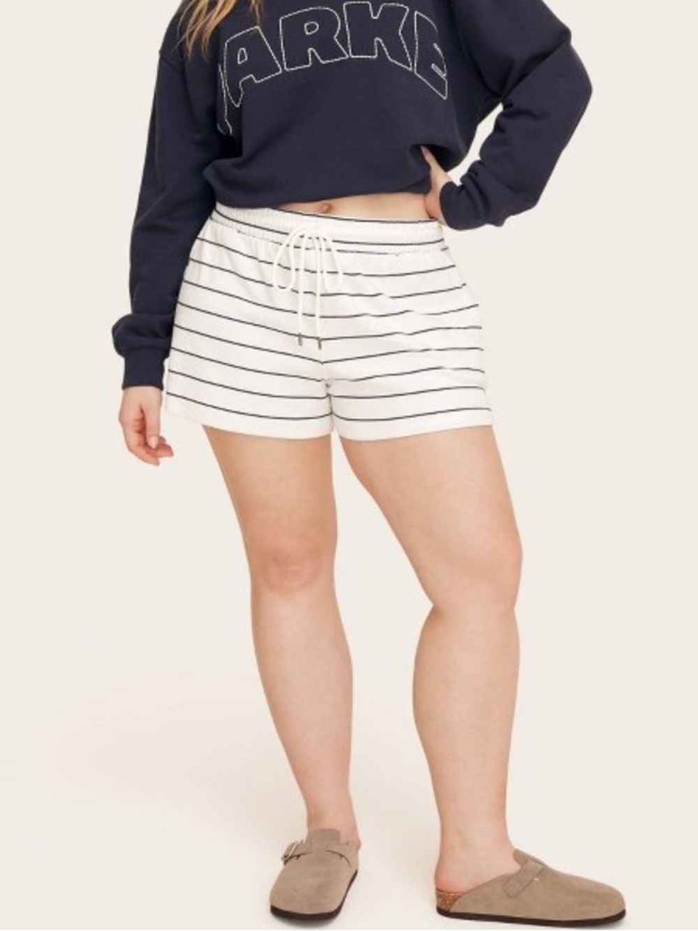 💗 Parke x Target Women's High-Rise Drawstring Knit Shorts Navy Striped Size S